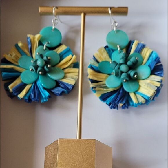 COLORFUL PAPER MACHE HANGING FLOWER EARRINGS - Picture 2 of 2